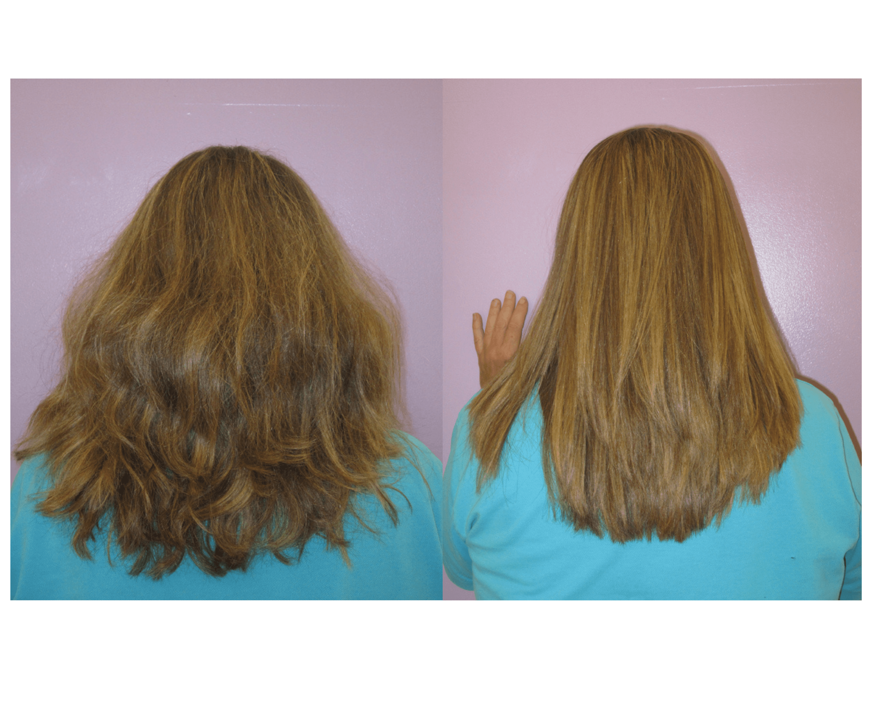 Before and after Brazilian Blowout transformation by Hair by Beth in Riverview FL