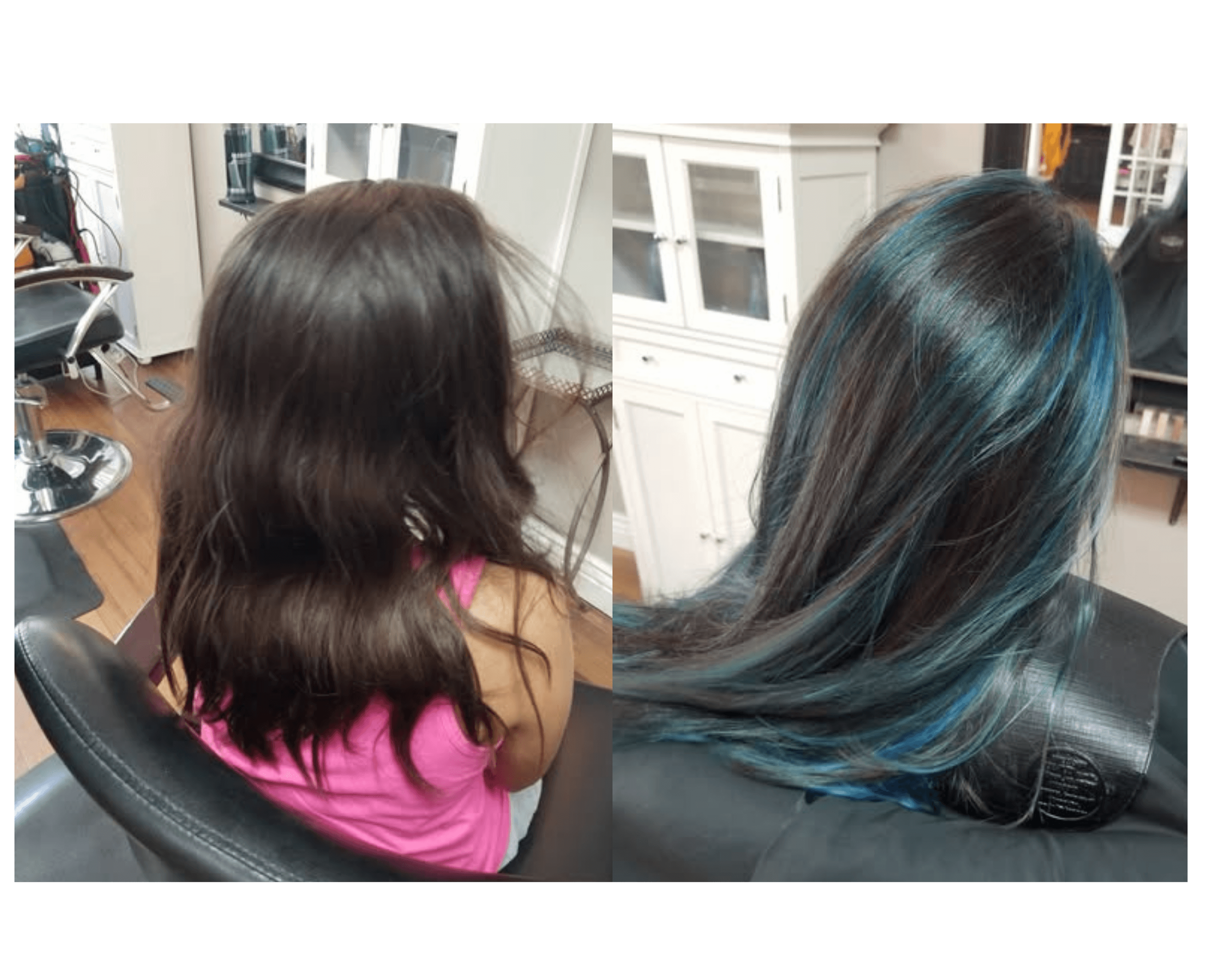 Blue and teal highlight color transformation at Hair by Beth